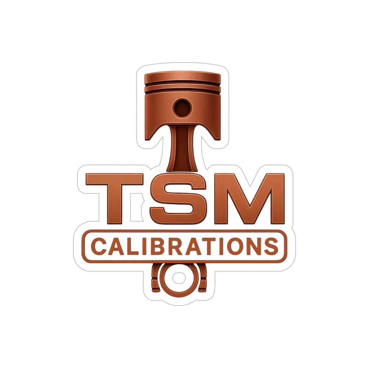 TSM Calibrations Piston Logo Sticker — Die-Cut Transparent Outdoor Sticker