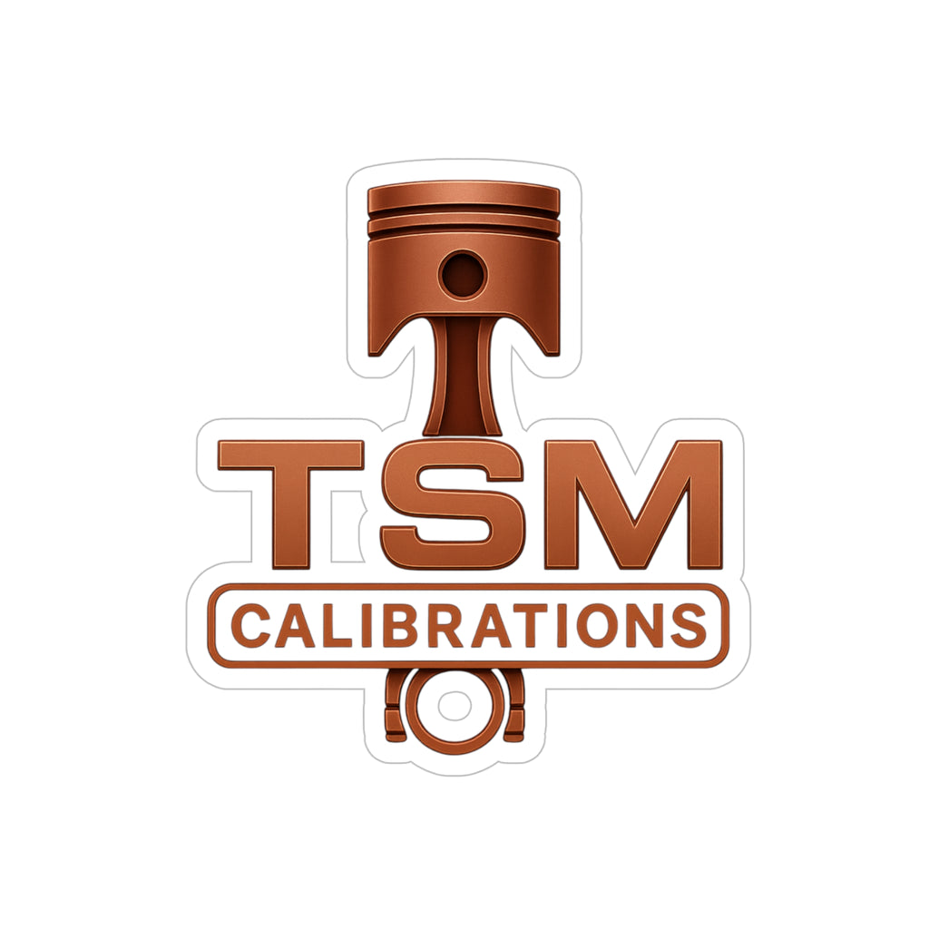 TSM Calibrations Piston Logo Sticker — Die-Cut Transparent Outdoor Sticker